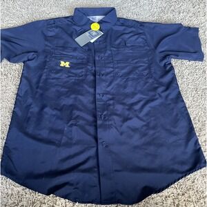 Michigan Wolverines ProEdge Short Sleeve Vented Back Fish Shirt‎ Men M Navy NWT